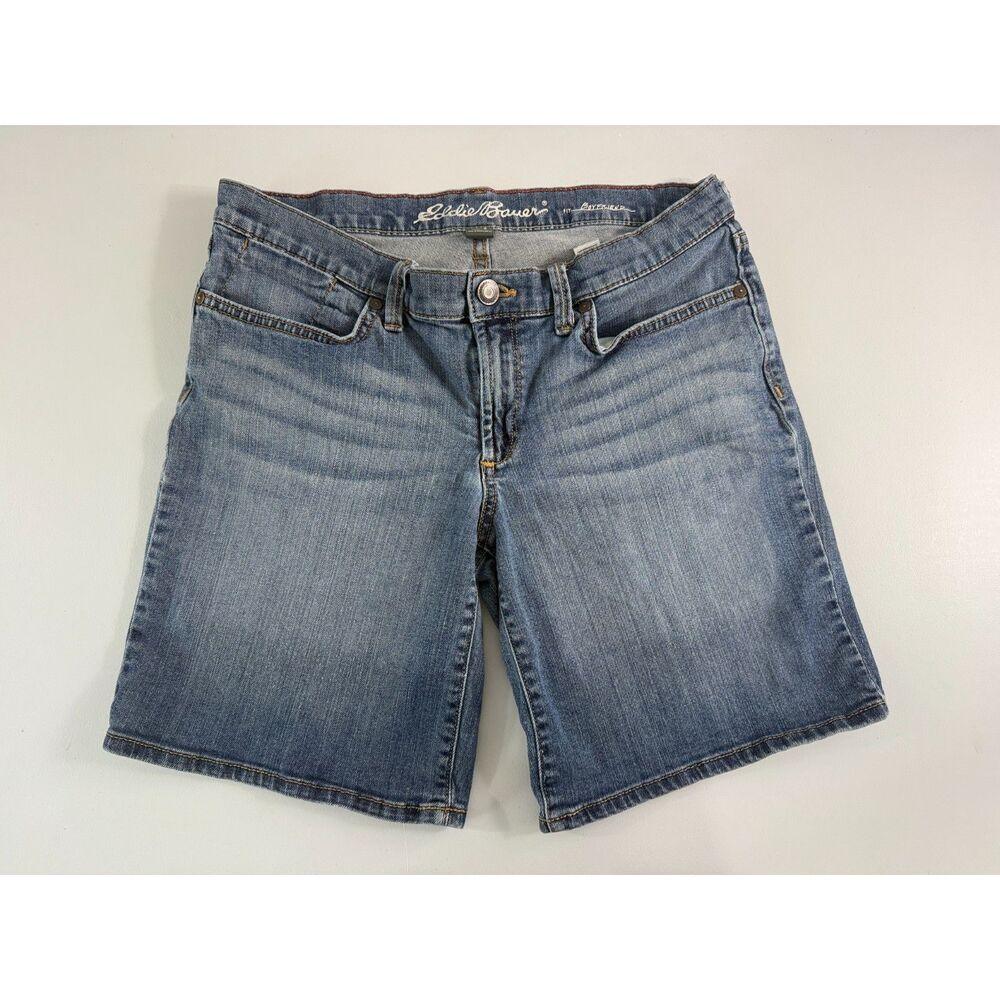 Eddie Bauer Boyfriend Denim Bermuda Shorts Women's Size 6 Blue Stretch Jeans